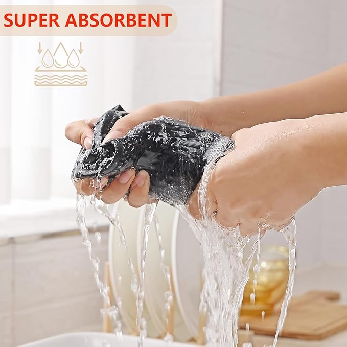 Kitinjoy 100% Cotton Waffle Weave Kitchen Towels (20 X 28 Inches, Black), 4-Pack Super Soft and Absorbent Dish Towel for Drying Dishes