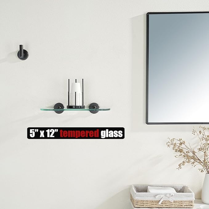 JQK Bathroom Glass Shelf Oil Rubbed Bronze, Tempered Glass Shower Storage 12 by 5 inches, 304 Stainless Steel ORB Wall Mount 2 Pack, TGS121L12-ORB-P2