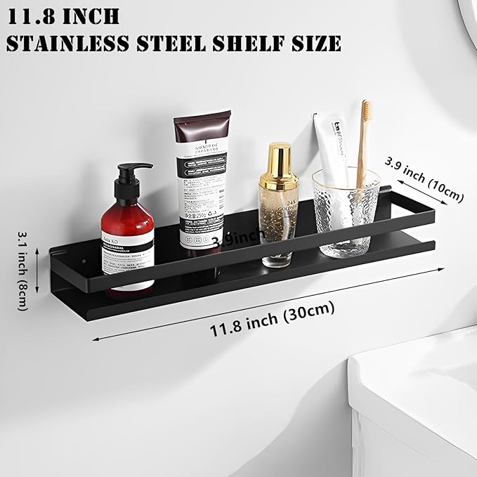 Floating Stainless Steel Shelves with Baking Paint Technique Rust Protection, Nail-Free Wall Mounted Spice Rack for Kitchen,Storage Organizer Shelves,Set of 1 Black