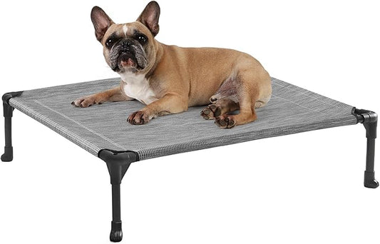 Veehoo Outdoor Elevated Dog Bed for Medium Dogs, Cooling Raised Dog Cots Beds Training Platform Off Ground Hammock with Breathable Mesh, No-Slip Feet, 32"x25", Black Silver