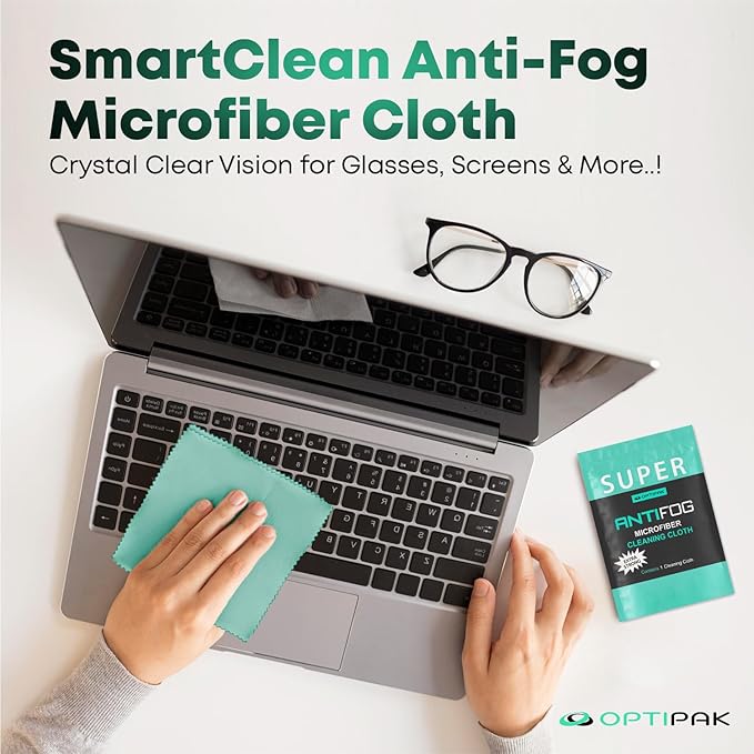 Anti Fog Microfiber Cleaning Cloth for Glasses — Individually Wrapped Microfiber Lens Cleaning Cloth for Eyeglasses, Lenses, Binoculars, Face Shields, Ski Masks or Swim Goggles (1 Count)
