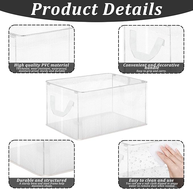 6 Pack Storage Baskets for Shelves, Closet Storage Bins Shelves Decorative Collapsible Baskets with Handles Clear Plastic Closet Organizers for Organizing Shelves Wardrobe Office Clothing Books