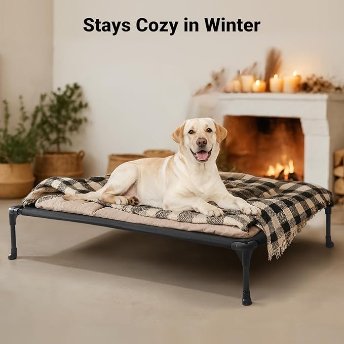 Veehoo Outdoor Elevated Dog Bed Large Sized Dogs, Large Cooling Raised Dog Cots Beds Training Platform Off Ground Hammock with Breathable Mesh, No-Slip Feet, 42"x30", Black Silver