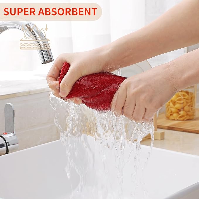 Kitinjoy 100% Cotton Waffle Weave Kitchen Hand Towels (13 X 28 Inches, Red), 6-Pack Super Soft and Absorbent Dish Towel for Drying Dishes