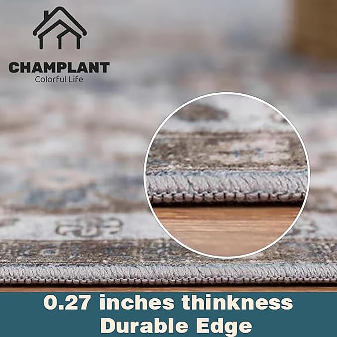 2'x3' Red Khaki Area Rug Washable Door Mat Vintage Distressed Doormat Indoor Entrance Traditional Thin Floral Print Non Slip Carpet for Kitchen Bathroom Bedroom Living Room