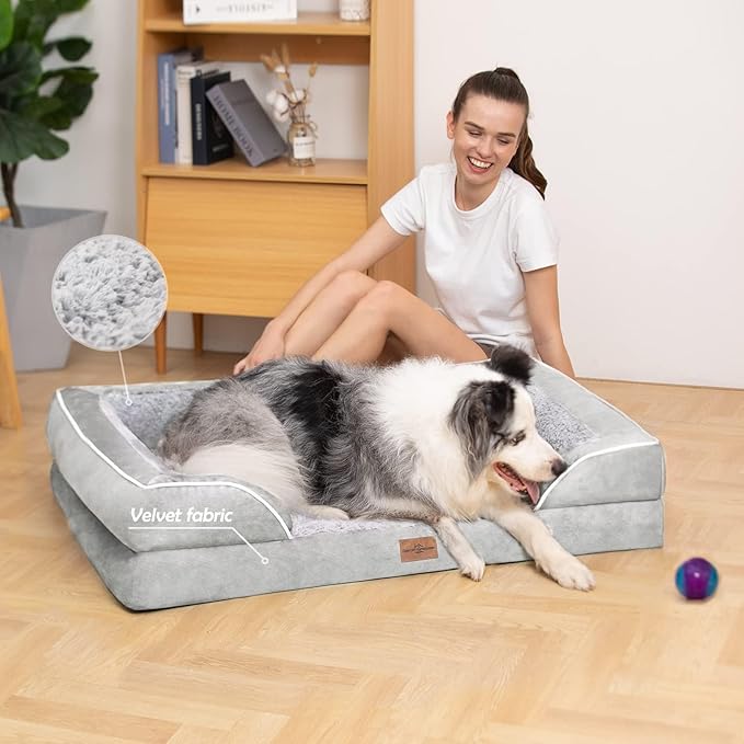 Comfort Expression Orthopedic Dog Bed for Small Dogs 20x14 Inch, Waterproof Egg Crate Foam Small Pet Bed with Removable Bolsters, Dog Couch with Washable Cover & Non-Slip Bottom, Grey White