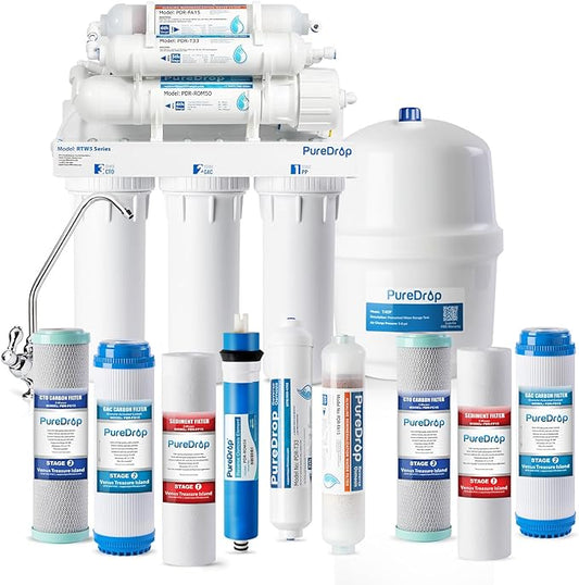 RTW5AK SGS-Tested Reverse Osmosis Alkaline Water Filter System, 6 Stage pH+ Alkaline Remineralization Under Sink RO Water Filtration System Plus Extra 3 Filters, 50 GPD