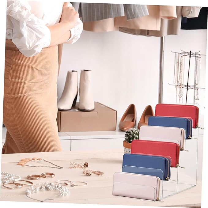 DOITOOL 6- Tier Acrylic Wallet Display Stand Holder, Clear Handbag Purse Display Stand Jewelry Display Riser Purse Handbag Organizer