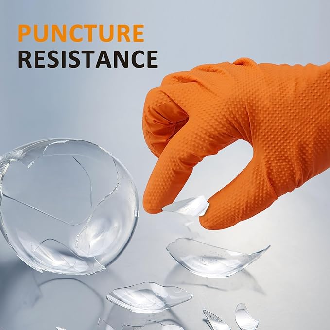 Heavy Duty Nitrile Gloves, 10-mil Thick, Diamond Texture, Powder and Latex Free, 100 Count (50 Pairs)