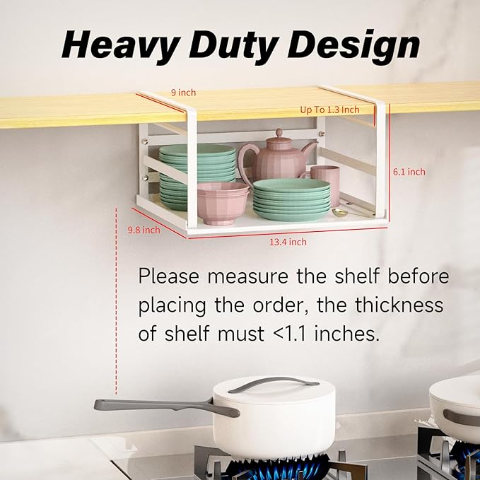 PEKGRIL 2 Pack Under Shelf Basket, White Undershelf Storage Basket, Heavy Duty Slide-in Hanging Storage Basket, Metal Under Cabinet Organizer for Kitchen, Pantry, Desk, Bookshelf, Cabinet, CGSN-BS-2P