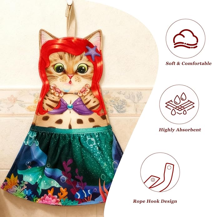 PAT JUUMG Cat Hand Towels, Cute Decorative Hanging Face Towels for Bathroom Kitchen, Super Absorbent Soft, Cat Lovers Gifts for Women, Housewarming for People Who Love Cats