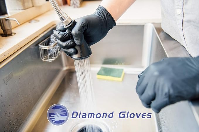 Diamond Gloves Black Advance Nitrile Examination Powder Free Gloves, Black, 6.3 mil, Heavy Duty, Medical Grade, 100/box