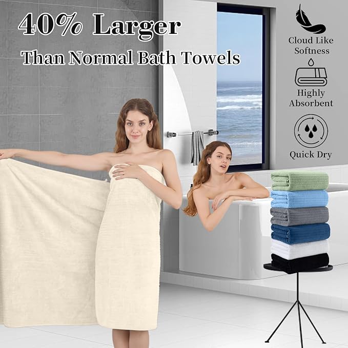 Extra Large Bath Sheet Set of 4,Ultra Soft Fluffy Towel,35”x 70”Oversized Bath Towel Set,Premium Microfiber Bathroom Towel Set Highly Absorbent Quick Dry Shower Towel for Bathroom,Hotel,Spa(Beige)