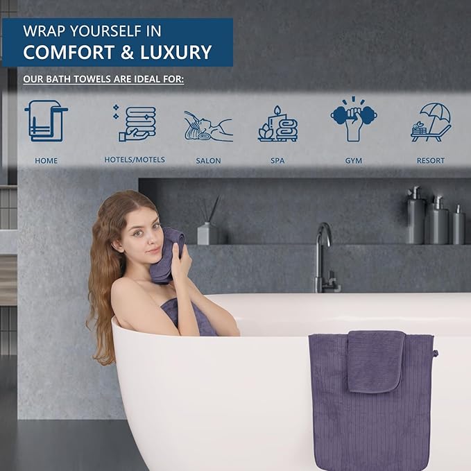 Extra Large Bath Sheet Set of 4,Ultra Soft Fluffy Towel,35”x 70”Oversized Bath Towel Set,Premium Microfiber Bathroom Towel Set Highly Absorbent Quick Dry Shower Towel for Bathroom,Hotel,Spa (Purple)