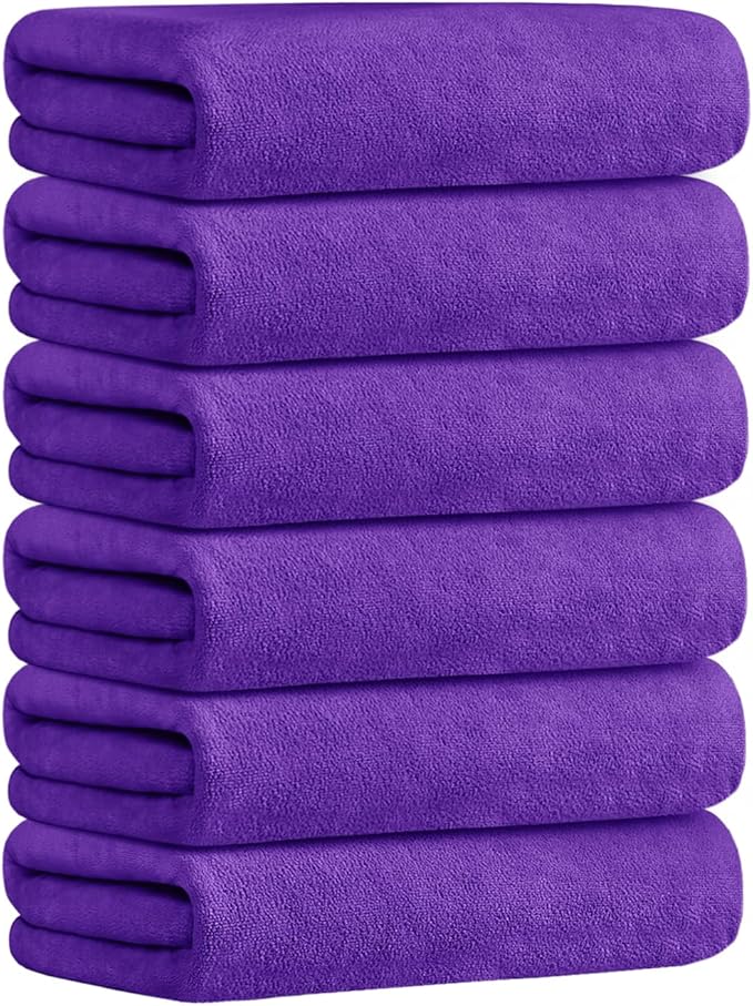 Bath Towel, Microfiber Bath Towels Set 6 Pack 30" x 60" - Large Size, Absorbent, Quick Drying as Fitness Towel, Sports Towels, Yoga Towel, Violet