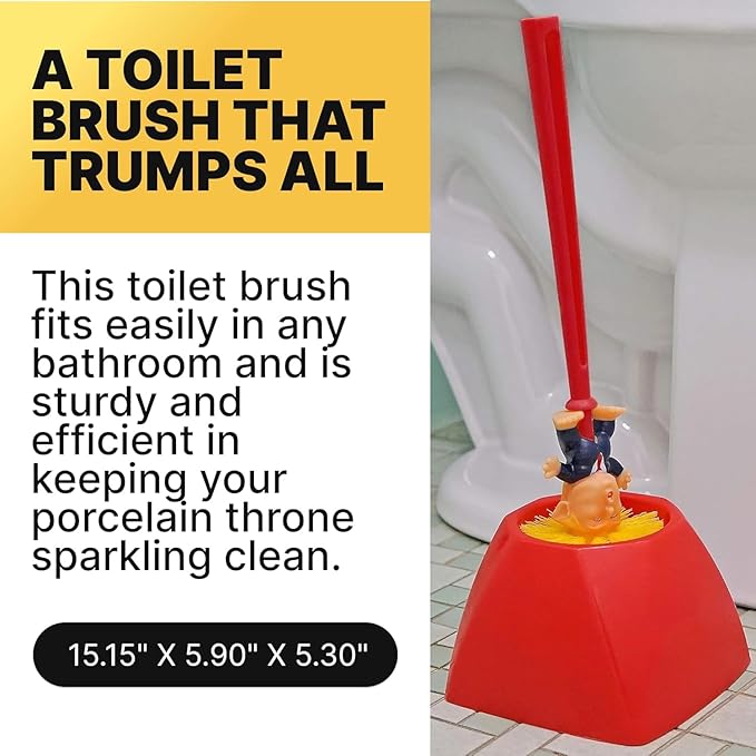 Fairly Odd Novelties Donald Trump Toilet Bowl Brush W/Holder - Makes Perfect White Elephant Novelty Gag Political Gift Make Toilets Clean Again, Red, (FON-10344)
