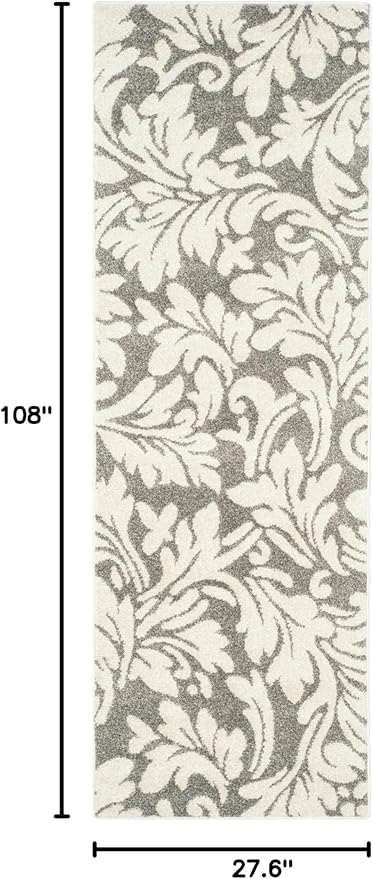 SAFAVIEH Amherst Collection Runner Rug - 2'3" x 9', Dark Grey & Beige, Floral Design, Non-Shedding & Easy Care, Ideal for High Traffic Areas in Living Room, Bedroom (AMT425R)