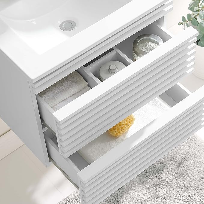 Modway Render 24" Wall-Mount Bathroom Vanity in White White