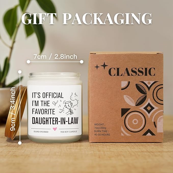 Daughter in Law Gifts, Mothers Day, Birthday, Christmas, Wedding Gifts for Daughter-in-Law, Sons Girlfriend, Future DIL, DIL Gift from Mother in Law, Officially Favorite Child Daughters Candle Gift