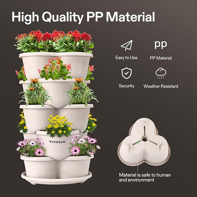 5 Tier Vertical Gardening Stackable Planter and 0.5Gal Handheld Garden Sprayer, 2L Pump Sprayer, 68 Oz Water Spray Bottle with Safety Valve, Adjustable Nozzle, Extended Spray Rod & Ad