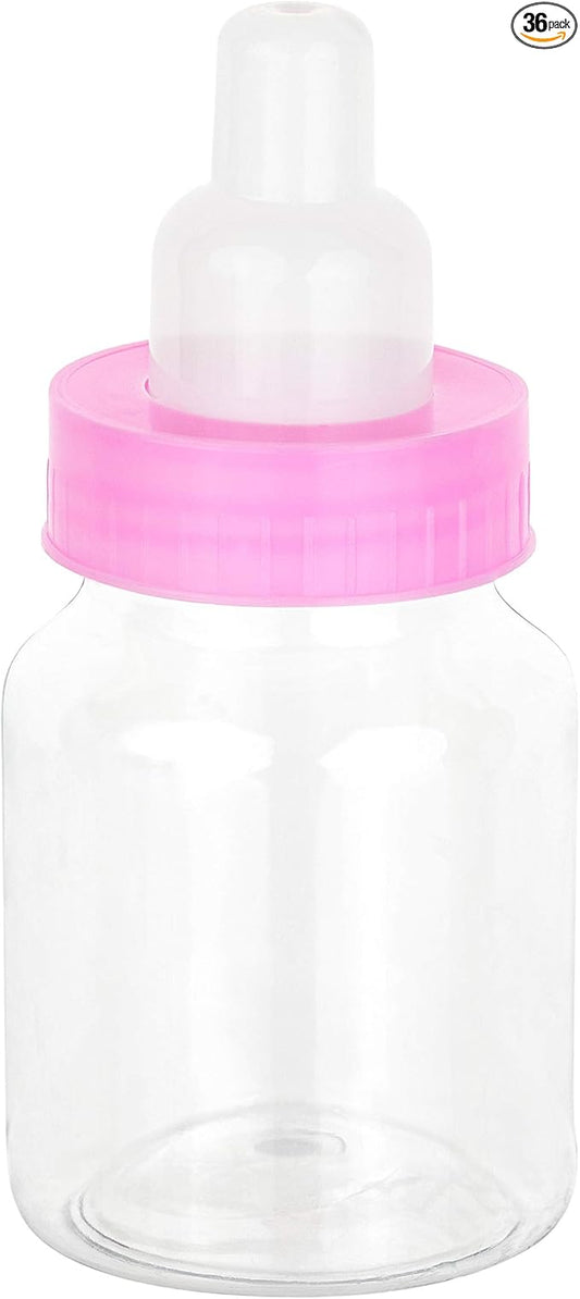 Hammont Pink Baby Girl Bottle Shaped Acrylic Candy Boxes - 36 Pack - 1.5"x3.5" - Perfect for Weddings, Birthdays, Party Favors and Gifts | Designer Cute Clear Lucite Plastic Treat Containers