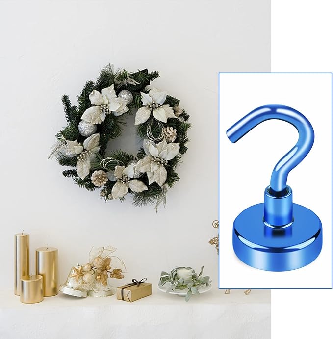 LOVIMAG Magnetic Hooks，30Lbs Magnet Hooks for Cruise Cabin, Magnetic Hooks for Hanging, Fridge, Classroom, Refrigerator, Ceiling, Office, Kitchen. Grill, Garage-6 Pack of Blue