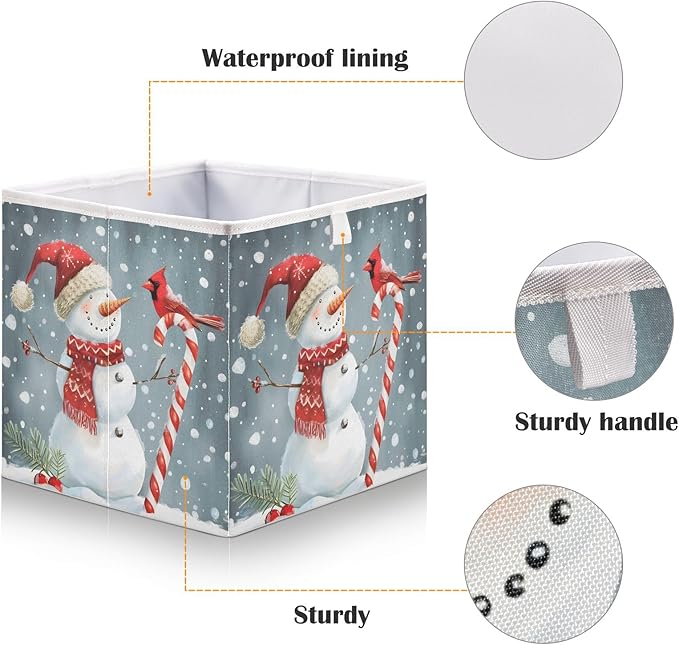 Bolaz Snowman with Bird Snowflakes Closet Organizers Storage Cubes Storage Bins Shelf Baskets Containers for Home Room Office,Rectangle