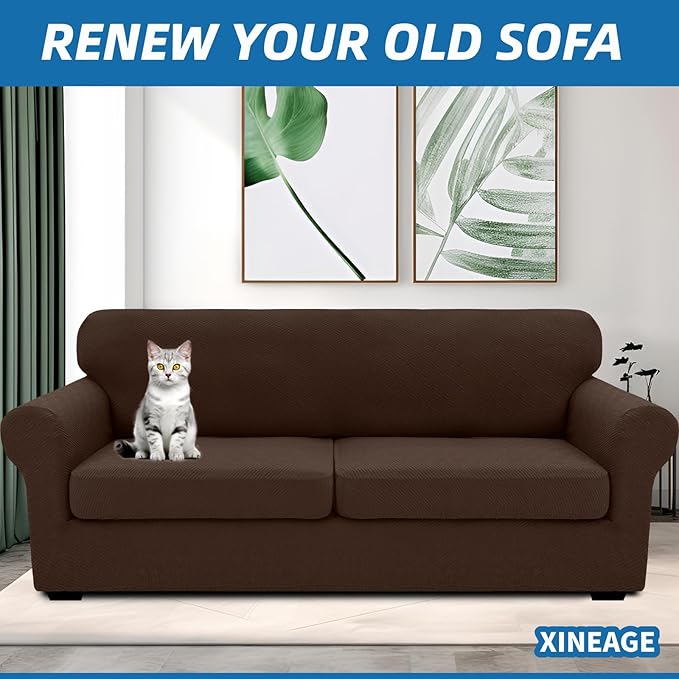 XINEAGE 2025 New 3 Pieces Couch Covers for 2 Extra Large Cushion Sofa Super Stretch Sofa Cover for 2 Large Seat Cushion Universal Loveseat Slip Cover for Living Room (Coffee), 71"-91"(2 Cushions)