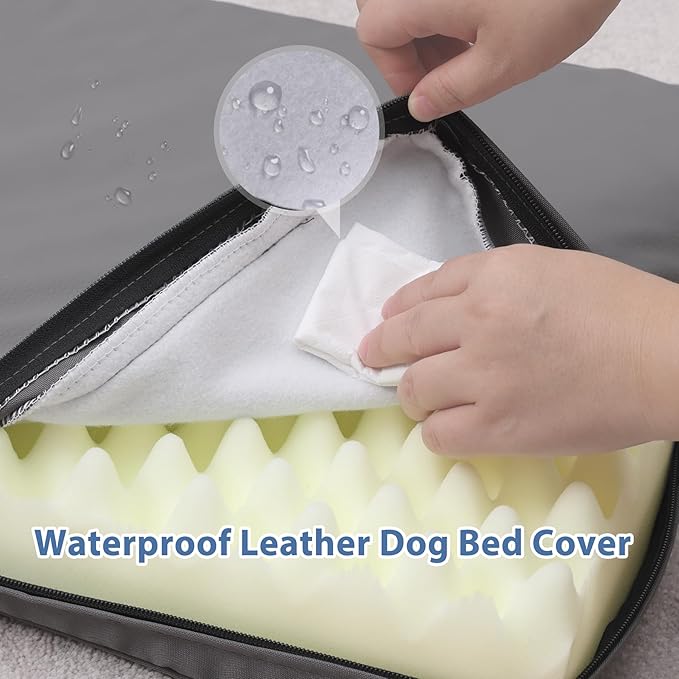 Vonabem Small Dog Bed Waterproof Pet Crate Pad Washable with Removable Cover Reversible, Puppy Cat Beds Orthopedic, Outdoor Durable Leather Anti-Slip 24 inch Kennel Pads 23"x17" Grey