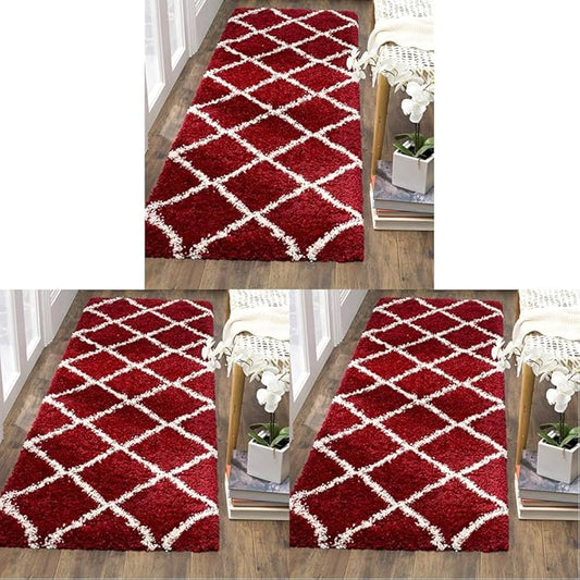 Safavieh Hudson Shag Collection Accent Rug - 2' x 3', Red & Ivory, Modern Trellis Design, Non-Shedding & Easy Care, 2-inch Thick Ideal for High Traffic Areas in Foyer, Living Room, Bedroom (SGH281R)