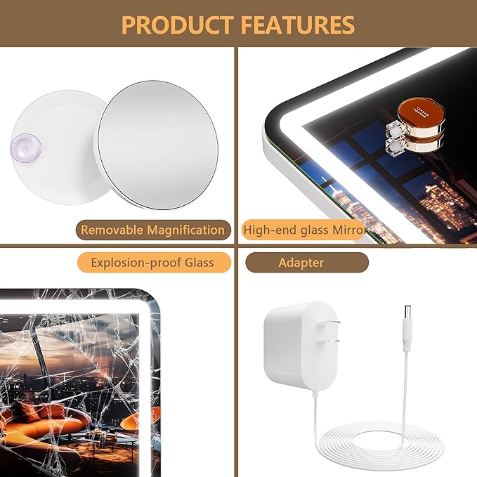 Hasipu Vanity Mirror with Lights, 55.1" x 36" LED Makeup Mirror, Lighted Makeup Mirror with Dimmable 3 Modes, Touch Screen Control Vanity Mirror Round White