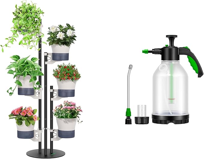Metal Plant Stand and 70oz Pump Sprayer, Portable Water Spray Bottle for Spraying Plants, Flowers, Weeds and Cleaning, Hand Pump with Side Filling Port