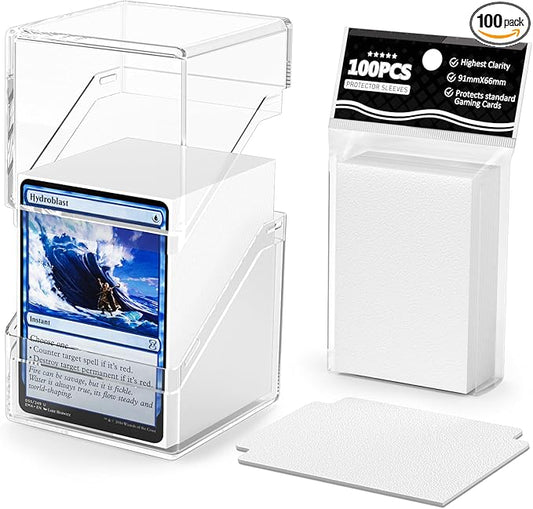 Card Deck Case, Clear Deck Box with 100 Pack Card Sleeves and Divider, Standard Size Commander Deck Storage Box Perfect Fit for MTG, Sport, Trading Cards (White)