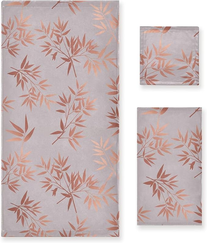 Pink Gold Branches Towels Set of 3 Rose Golden Leaves Art Bathroom Towel Soft Absorbent Bath Hand Towels Washcloth Guest Towel Sets Bathroom Decorations