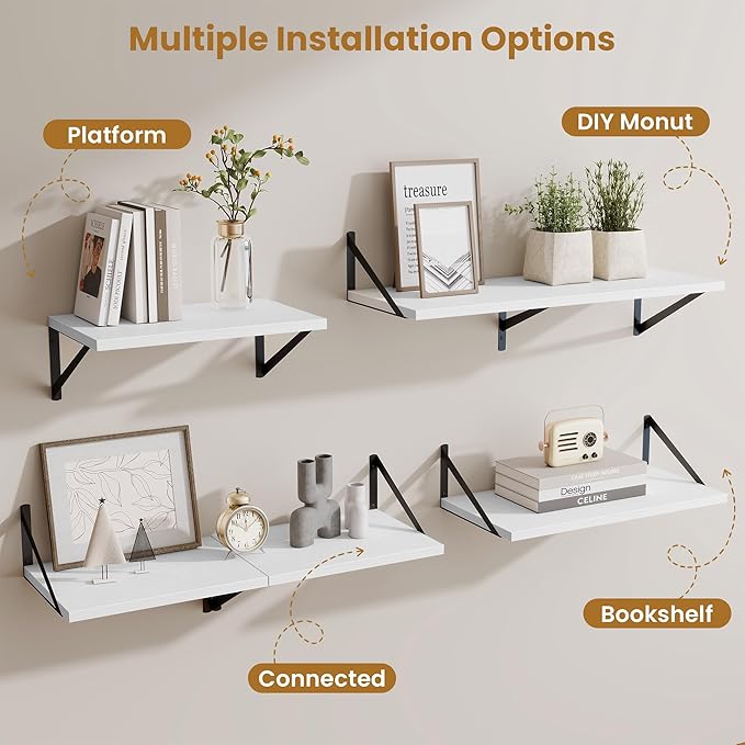 Floating Shelf for Wall,32" WX10 D Wood Floating Shelves with Sturdy Metal Bracket Set of 2,Wall Mounted Hanging Shelf for Bathroom,Bedroom,Kitchen,White