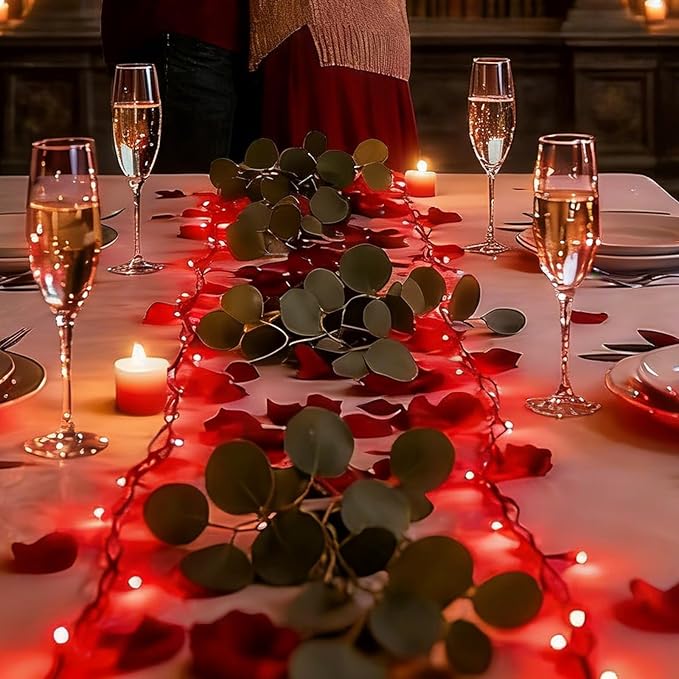 LAMPHOME Red Valentines Day Decor Lights Green Wire, 21.6ft 100 LED Red Christmas String Fairy Lights Outdoor Indoor Plug in for Room Party Tree Valentines Day Bedroom Galentine's Day Decorations