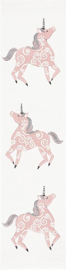 SAFAVIEH Carousel Kids Collection Runner Rug - 2' x 8', Ivory & Pink, Non-Shedding & Easy Care, Ideal for High Traffic Areas for Boys & Girls in Playroom, Nursery, Bedroom (CRK163A)