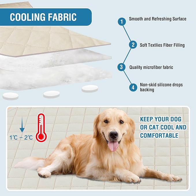 H.VERSAILTEX Summer Cooling Mat & Sleeping Pad, Breathable Cooling Mat for Dogs with Non-Slip Design, Cooling Dog Couch Cover Ice Silk Fiber, Couch Cover for Dogs Washable(32" x 74", Beige)