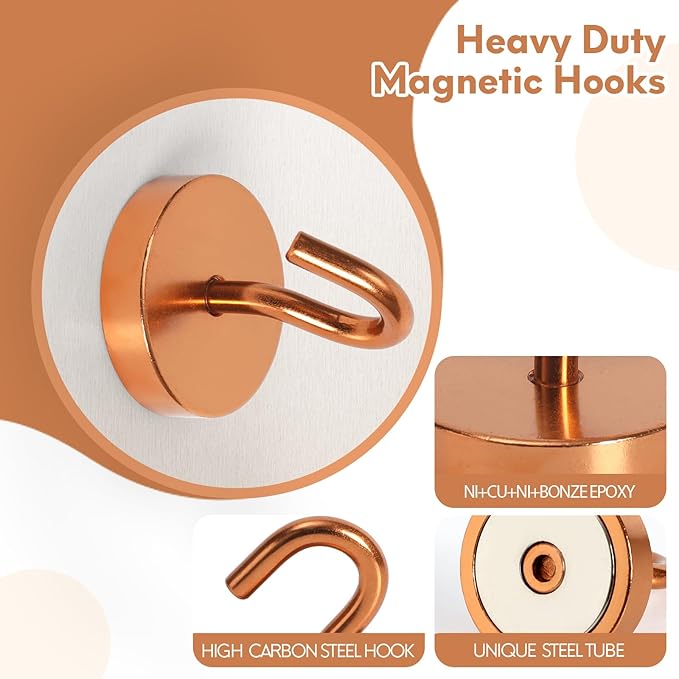 Neosmuk Magnetic Hooks, Cruise Ship Essentials, 120lb+ Heavy Duty Magnetic Hooks for Cruise Cabins, Refrigerator, Grill, Hanging, and Travel | Extra Strong Must-Haves Magnet Hook,Bronze