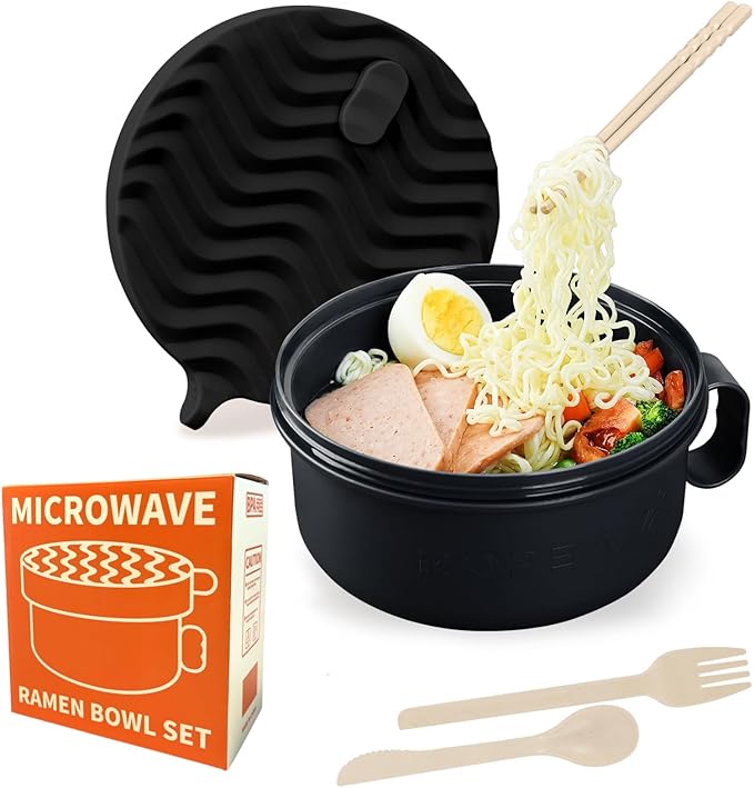 Ramen Cooker,Microwave Ramen Bowl,Ramen Noodle Bowl 48 oz, College Dorm Room Essentials for Girls for Boys, Apartment Essentials, BPA-Free. (black)