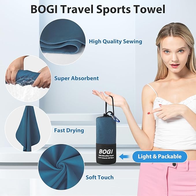 4 Pack(8 pcs) Microfiber Travel Sports Towel-Quick Dry Towel, Soft Lightweight Microfiber Camping Towel Absorbent Compact Travel Towel for Camping Gym Beach Bath Yoga Swimming Backpacking-X Large