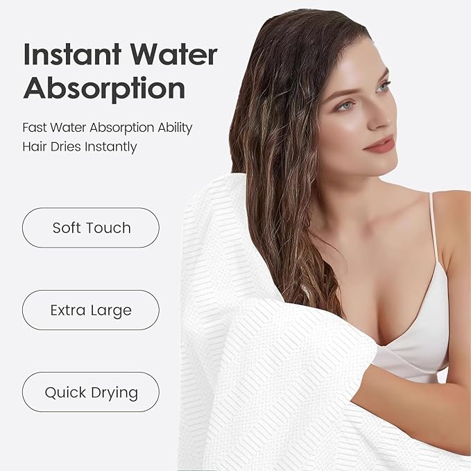 Bath Towels Set, Large Microfiber Body Towel for Adult, 2 Pack, 30" x 60", Oversized, Soft, Super Absorbent, Fast Drying, Use for Sport, Fitness, Yoga, Fleece Diamond Cross Grid White