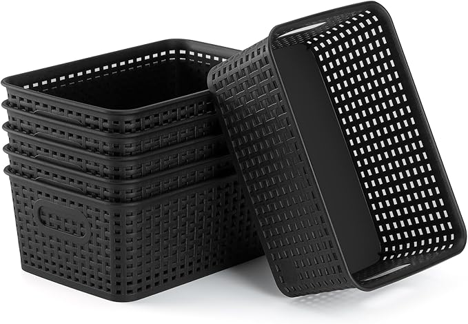 AREYZIN 12 Pack Bundles Plastic Storage Baskets Including Set of 6 Durable Small Organizer Bins Storage Baskets