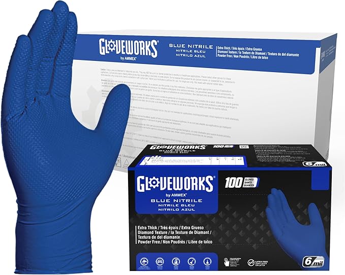 GLOVEWORKS HD Royal Blue Nitrile Industrial Disposable Gloves, 6 Mil, Latex & Powder-Free, Food-Safe, Raised Diamond Texture