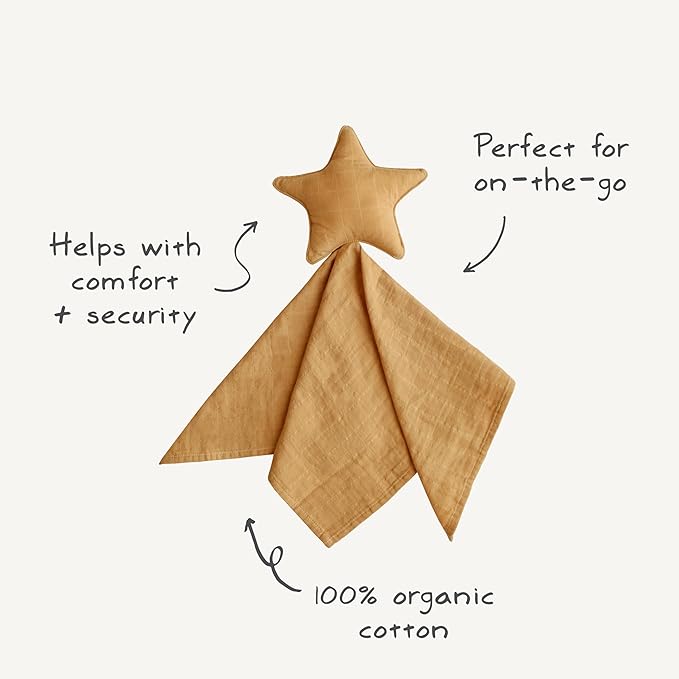 mushie Star Security Blanket | Baby Lovey | 100% Organic Muslin Cotton (Fog)