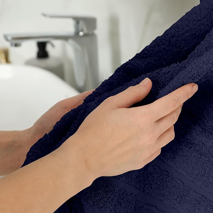 100% Cotton Hand Towels for Bathroom – Soft & Absorbent Towel Set– Pack of 6 Small Towel (34x20in) – Quick Dry Luxury Cotton Hand Towels – Navy Blue