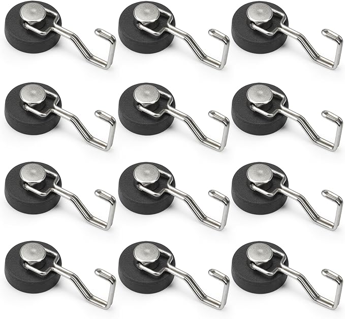 Rare Earth Strong Magnetic Hooks, Perfect for Cruise Ship Cabins and Kitchens, Waterproof Rubber Coated Magnetic Hooks(12, Sliver)