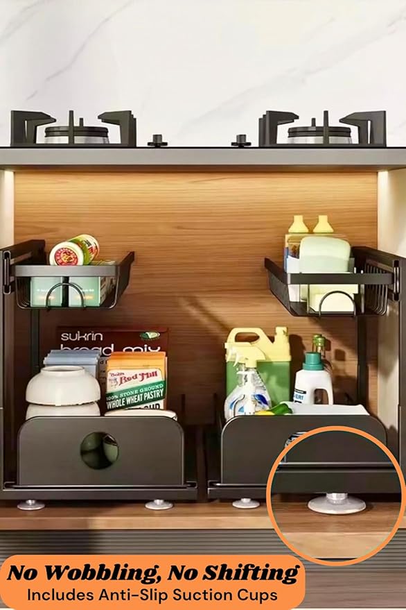 Under Sink Organizer, 2 Tier Pull Out Cabinet Organizer, Adjustable Height, Slide Out Storage Shelf, Sliding Drawers, Under Sink Storage for Kitchen Bathroom Laundry Room Cabinet, White, 1 Pack
