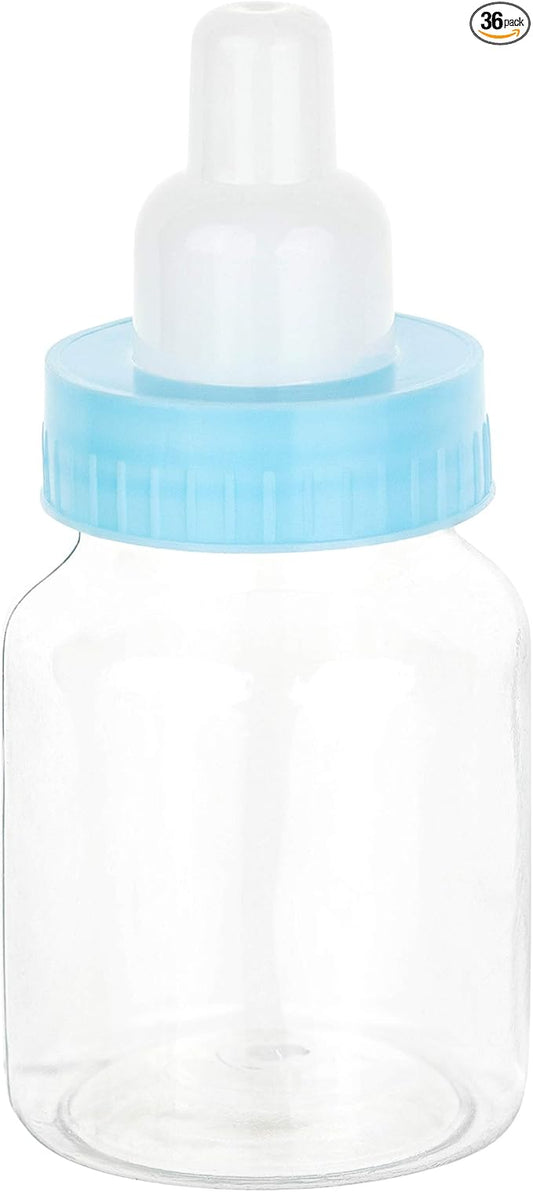 Hammont Blue Baby Boy Bottle Shaped Acrylic Candy Boxes - 36 Pack - 1.5"x3.5" - Perfect for Weddings, Birthdays, Party Favors and Gifts | Designer Cute Clear Lucite Plastic Treat Containers