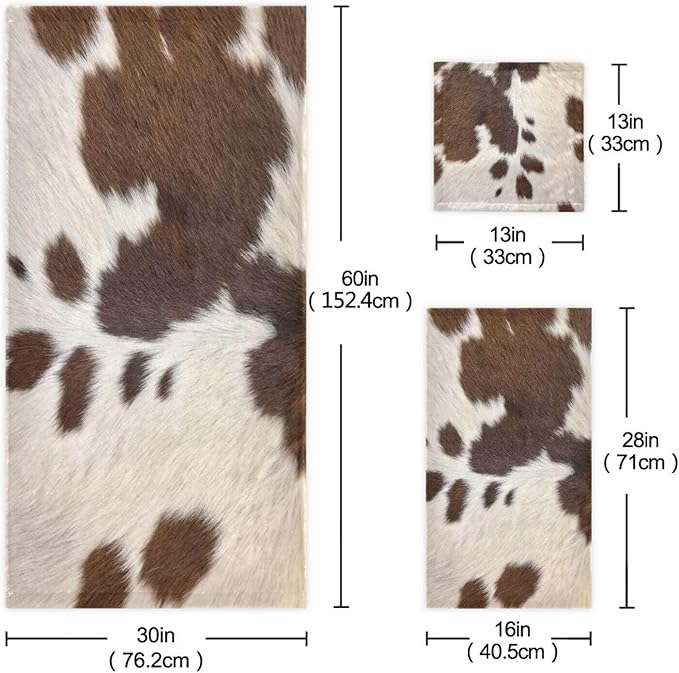 3 Piece Cowhide Print Bath Towel Set,Microfiber Decorative Brown Beige Cow Print Western Farmhouse Animal Bathroom Towels,1 Bath Towel 1 Hand Towel for Bathroom Kitchen,1 Washcloth for Face